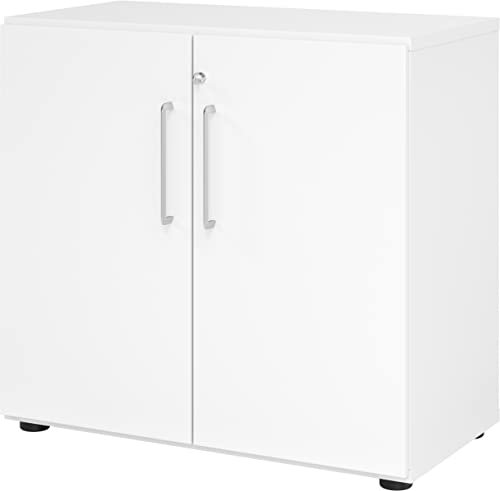 bümö Aktenschrank abschließbar, Büroschrank Holz 80cm breit in weiß - abschließbarer Schrank mit Aktenregal für's Büro & Arbeitszimmer, Büro Möbel Ordnerschrank mit Schloss