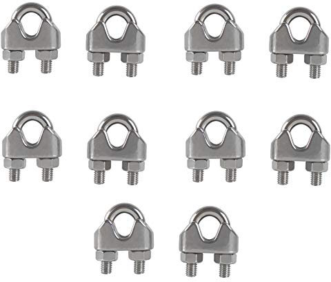 M6 Sujetacables de Acero Wire Rope Clips Abrazadera de Cuerda de Alambre Acero Inoxidable 304 Perno En U para Tensar el Cable Cuerda Ropa 10Piezas