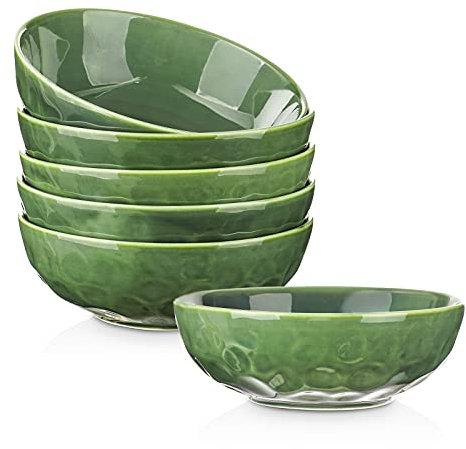 Vicrays Ceramic Pasta Bowls Set, 32 Ounce Soup and Salad Bowls, Chip Resistant, Dishwasher Microwave Safe, Fluted Stoneware for Kitchen, Serving, Set of 6 (Green)