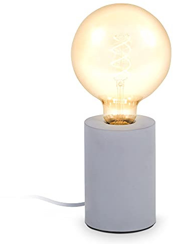 B.K.Licht - Nachttischlampe mit Kabelschalter, E27 Fassung, Vintage, Tischlampe, Lampe, Schreibtischlampe, Tischleuchte, Bürolampe, Leselampe, Leselicht, Retro, 9x13 cm, Grau