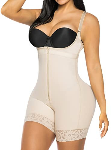 YIANNA Body Shaper Damen mit Bein Shapewear Stark Formend Korsett Bauch Weg Bodyshape Fajas Colombianas Taillenmieder Bodyforming Beige 7212 XL