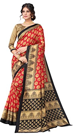 Yashika Sari estampado de seda para mujer con blusa, Rojo, talla �nica