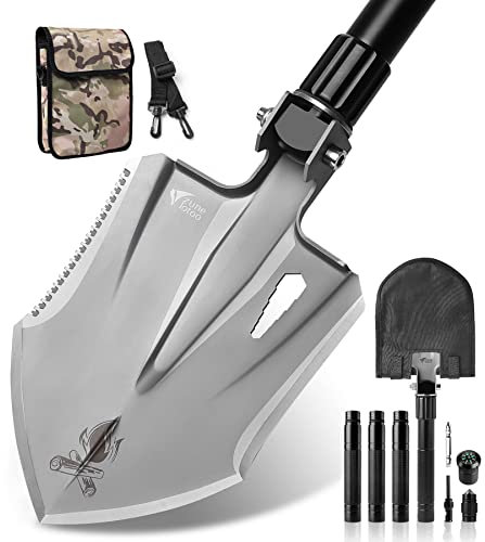 Zune Lotoo Tactical Shovel Survival Multitool, Military Portable Folding Camping Shovel Compact Camping Gear for Men Outdoor Survivalist Gift Hiking Backpack Emergency Offroad Entrenching Tool Spade