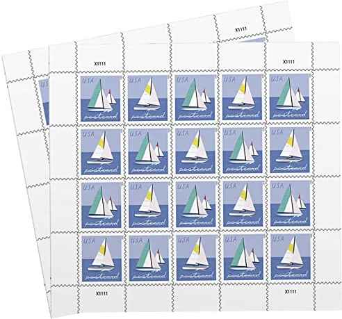 Sailboats Postcard Rate USPS Postage Stamp 2 Sheets of 20 US Postal Forever First Class Outdoor Ocean Lake Summer Sea Boat Water Party Wedding Celebration Anniversary (40 Stamps)