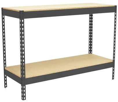 Simon Rack Banco de Trabajo Taller, Capacidad Carga 400 kg, 900x1800x600 mm, 2 Alturas, Mesa de Trabajo Antracita/Madera - BT-Basic