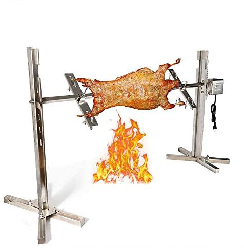 53Roaster Girarrosto Grill BBQ Piccolo Maiale Costole Agnello Spiedo Pollo Girarrosto con Motore Rotante Automatico, Acciaio Inossidabile Carbone Spiedo Girarrosto Girarrosto Griglia Campeggio Picnic