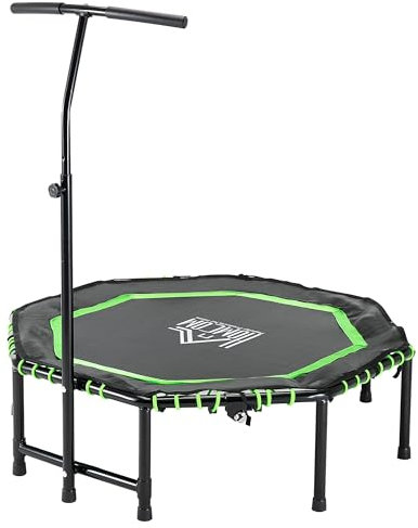 HOMCOM 48 Octagonal Mini Fitness Trampoline Rebounder Indoor Outdoor Foldable Mini Jumper with Adjustable Handle, Max Load 150 KG - Green