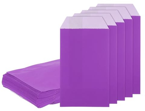 QUARKZMAN 100 Bolsas de Papel Kraft, 6 x 3 Bolsas de Caramelo Kraft a Prueba de Grasa Bolsas Planas de Regalo Pequeñas para Panadería Galletas Postres, Morado