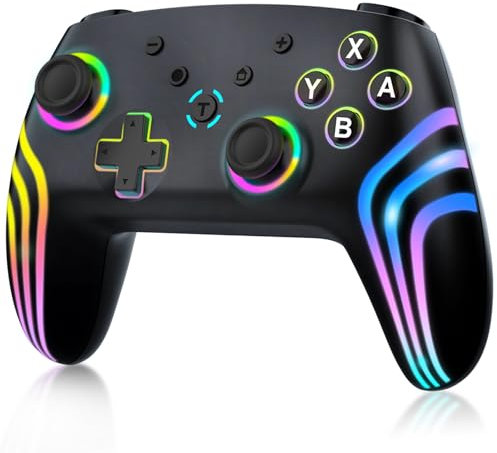 MYSTILUCK Manette Sans Fil Pro pour Switch/Switch 2/Lite/OLED/PC, Contrôleur avec 7 Couleurs d'éclairage RGB Changeantes/Déclencheurs Effect Hall/Double Vibration/Turbo, Joystick Ergonomique et Précis
