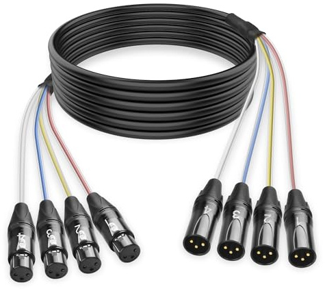 XMSJSIY Cable de conexión de audio XLR de 4 canales de 3 pines XLR macho a hembra divisor de micrófono, grabación codificada por colores para escenarios en vivo, grabación, estudio – 2 M/6,5 FT (4