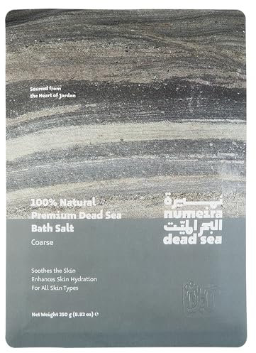 Numeira Sales de baño del Mar Muerto, Sales de Mar Muerto Cosechadas Naturalmente, Sales de baño para remojar y relajarse de Jordania, 250 g de sal marina gruesa sin perfume