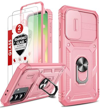 LeYi for Samsung Galaxy A56 5G Case with Camera Cover Slider, 360 Full Body Tough Armor Phone Cover Hard Heavy Duty Protective | 2 Tempered Glass Screen Protector | Ring Stand Holder for A 56, Pink