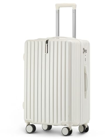 TIYFIY Resväska med hårt skal, praktiskt bagage, av PC-material, med 360° svängbara dubbla spinner-hjul, trolley, lätt, robust och hållbar, TSA-säkerhet, stöldskyddslås, kabinväska, Vit, Koffer L (67