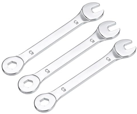 QUARKZMAN Set di 3 Chiavi a Bussola Sottili da 5mm con Estremità a 6 Punti Sfalsati e Estremità Aperta Angolata a 15° in Acciaio al Carbonio ad Alta Resistenza Cromato a Specchio