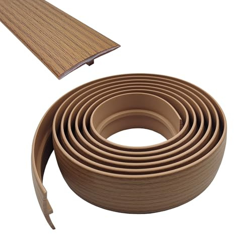 Övergångsprofil självhäftande, bredd 50 mm självhäftande PVC-övergångsrems-T-formdel, flexibel T-form, övergångslister för laminat/MDF och trägolv (gul ek, 5 m)