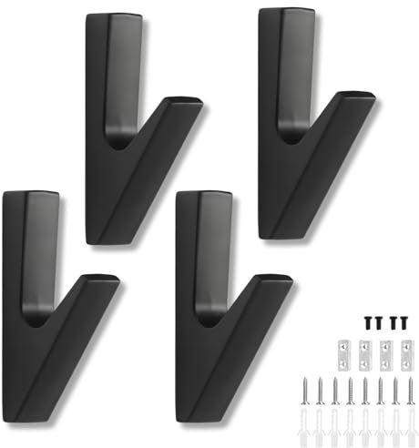 Lyivisk Ganci da Parete Extra Resistente (4 Pezzi) – Ganci per Pannelli Acustici e Abiti – Installazione con Foratura Obbligatoria – Supporto per Asciugamani con Fissaggio a Viti – Nero