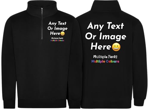 Personalised 1/4 Zip Sweatshirt – Custom Logo Sweatshirt, Design Your Own Fleece Jumper, Personalised Workwear for Company Branding - Black X-Large