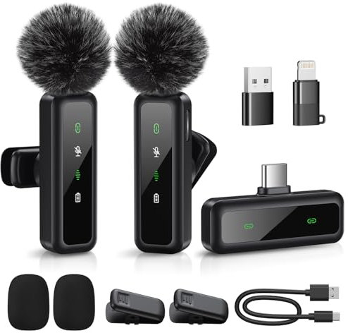 Newmight Mini-Mikrofon, kabelloses Lavalier-Mikrofon für iPhone, iPad, Android, 2er-Pack Mini-Mikrofon mit Rauschunterdrückung, Auto-Pairing und Stummschaltung & Reverb für Vlogging, Videoaufnahme