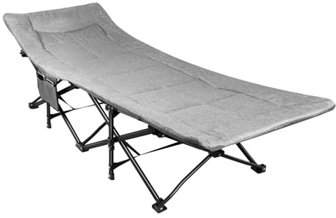 OHMG Lit de Camping Pliant avec Matelas, lit de Camp Pliable 1 Personne Robuste et Portable avec Pieds antidérapants pour Jardin, Voyage, pêche, Noir