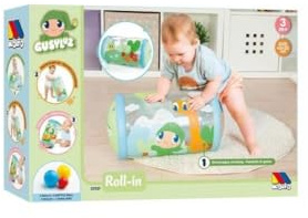 MOLTO | Rullo Sensoriale Gonfiabile per Neonati - Design Gusy Light - Stimola il Gattonamento e la Coordinazione - Con Palline Squittenti - Da 0 Mesi - 45x22 cm