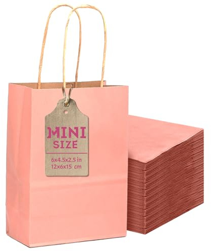 Gcardist 24 sacchetti regalo rosa brillante con manici, 12 x 6 x 15 cm, piccole dimensioni di carta kraft per feste (12 x 6 x 15 cm, mini dimensioni)