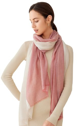 Prettystern Sciarpa Pashmina in cachemire rosa crema per donna – 100% cashmere pregiato – tessitura a colori – stola XL leggera con frange per stagioni