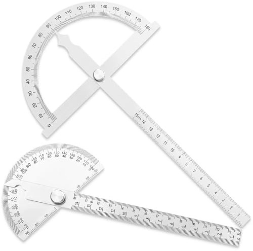Leyrens Winkelmesser aus Edelstahl 0-180 Grad, 2 Stück Präz Gradmesser mit Skala Lineal, Arm Messen Lineal mit Metall-Feststellschraube, Für Holzarbeiten Schule Heimwerken Malen Und Zeichnen