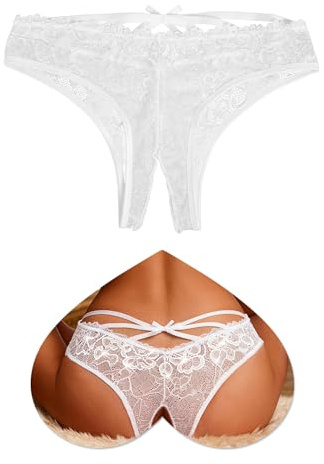 sunshinelady Perizoma Donna Pizzo Tanga Perizoma Aperto Brasiliana Slip Taglie Forti Traspirante Culotte Mutandine Sexydonna Hot Mutande Vita Bassa Biancheria Intima Lingerie Underwear Bianco XXL