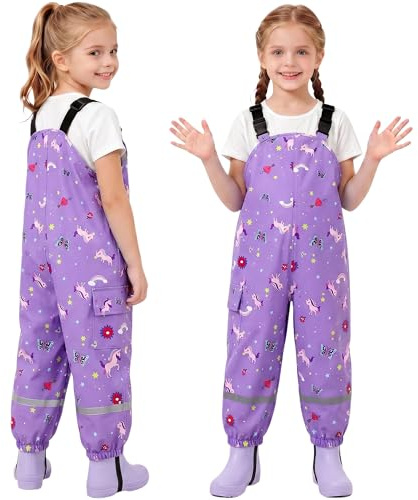 Keyck Salopette de Pluie Imperméable pour Enfants Garçon Fille 2-7 Ans | Non Doublée, Imperméable Pantalon, Coupe-Vent, Tout-Petits Anti-Boue Léger Outdoor Pantalons, avec Réfléchissant et Poches
