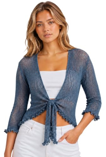 Hamishkane ny dam 3/4 ärm dubbel fin stickad Bali-knytning Bolero kort cardigan topp