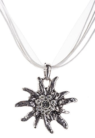 Traditionell kedja, ädelvitt, kostymsmycke – traditionell kedja med fin strass i olika delar. Färger – halsband för Dirndl och läderbyxor, Einheitsgröße, Rostfritt stål, Ingen ädelsten