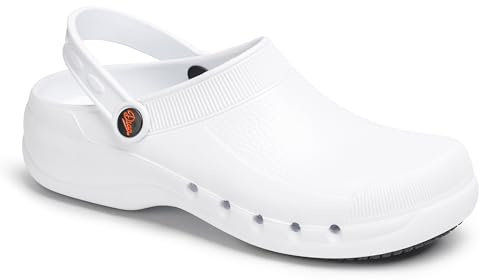DIAN - EVA Plus Blanco 42, Zuecos Anatomicos Ligeros de EVA para Sanidad y Hosteleria, Unisex, Correa Abatible, Planta con Micropuntos de Masaje, Transpirable, Antibacteriano y Antideslizante
