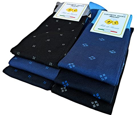 Lucchetti Socks Milano 6 paia Calze Uomo Lunghe Filo di Scozia Fantasia Cotone Colorate Pois Righe Disegni divertenti Made in Italy (IT, Numero, 41, 46, Regular, Regular, Set This is my style)