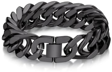 Bandmax Bracelet Homme Acier Inoxydable Noir 23cm, Gourmette Gros Maillon 17mm pour Adult Garçon