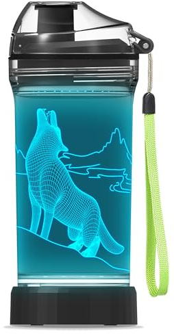 YuanDian Wolf Gifts, Light Up Boy Water Bottle with 3D Animal Wolf Design- 14 OZ Tritan BPA Free - Cool Drinking Cups Gift for School Baby Kids Child Christmas Holiday