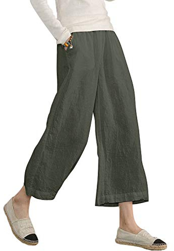ECUPPER Womens Plus Size Capri Trousers Cotton Loose Casual Cropped Pants | Cropped 3/4 Length; Loose Fit; Side Pockets; Pull-On Waist; Linen-Look Culotte; Summer Holiday Beach Travel