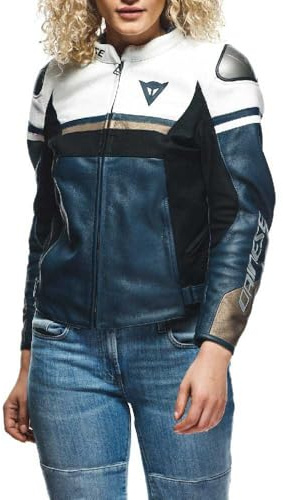 Dainese Rapida Damen Motorrad Lederjacke, weiß/schwarz/blau, 42