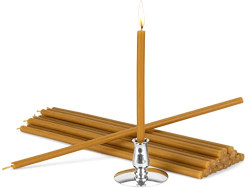 NKlaus - Portacandele + candele in cera d'api gialle antigoccia L 24,5cm candele sacrificali 40107