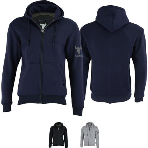 BULLDT Herren Motorrad Hoodie mit 4 CE-Protektoren 100% Aramid-Futter Schutz Kapuzenpullover - Motorradhoodie als Sommer Motorradjacke & 360° Schutzjacke - 2 Zipper-Taschen Bikerjacke Marineblau - 52