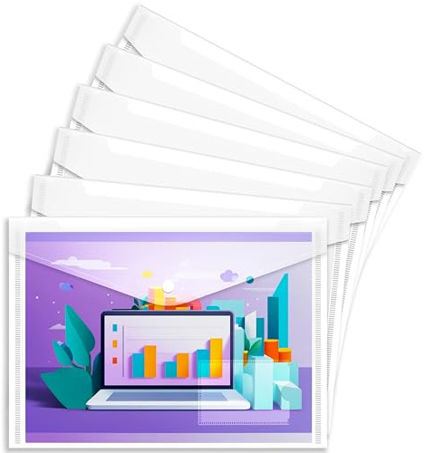 Clear Plastic Wallets A4 Popper Wallets Document File Folders for Paperwork A4 Plastic Envelopes Wallet, Pack of 6