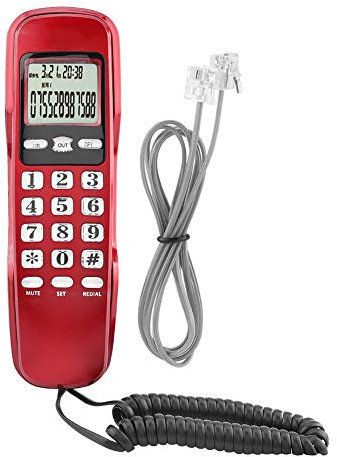 Telefono Fisso, Mini Telefono a Muro Hotel ID Chiamante in Entrata Display LCD Telefono Fisso DTMF/FSK Doppio ID Chiamante Telefono Fisso con Filo (Rosso)