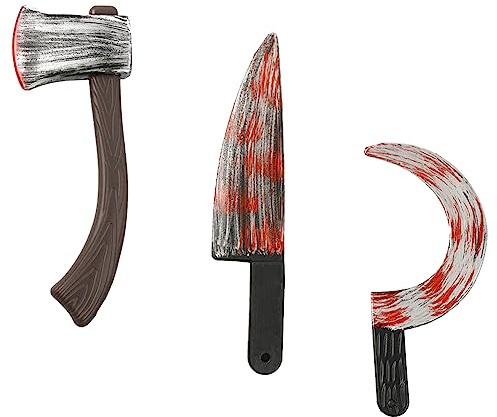 YouYuer 3PCS Coltello Insanguinato,Halloween Ascia Insanguinato,Coltello con Sangue Finto Tritare Coltello Giocattolo Arma di Plastica Finta Cosplay novità Coltello