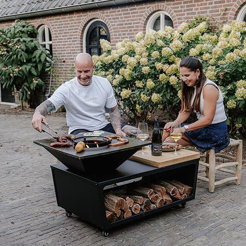 BBQ Plancha Grill Compania 114x60x62cm sitzendes Modell Grillring feuerring feuerschale mit feuerplatte komplett grilltonne feuerkorb platte feuerstelle Feuerschalen