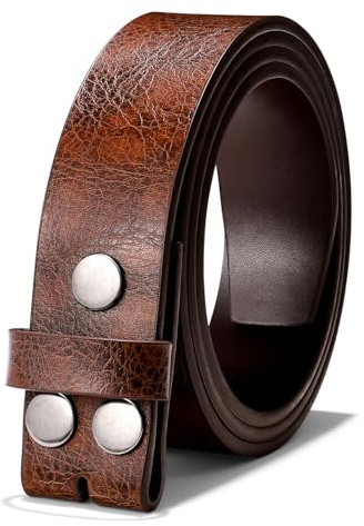 WERFORU Västerländskt läderbälte rem utan spänne 3,8 cm vintage ersättning cowboy läderbälte rem med snap on spänne