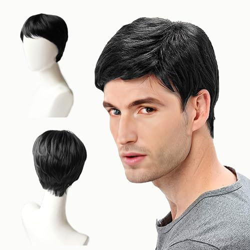 EUPSIIU Short Black Men's Wig - Synthetic Straight Wig for Men - Daily Use & Costume - Handsome Fancy Dress Cosplay Halloween