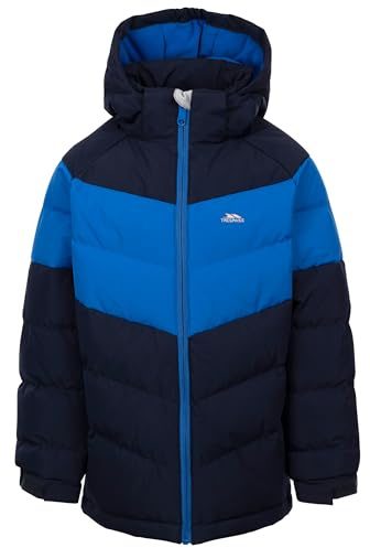 Trespass barn vardaglig jacka Aldery – vadderad, vattentät, vindtät, avtagbar huva, elastisk krona, kontrasterade bröstpaneler, justerbar manschett, 2 svetsfickor, 100 % polyester, Marinblått Xsp, 5-6