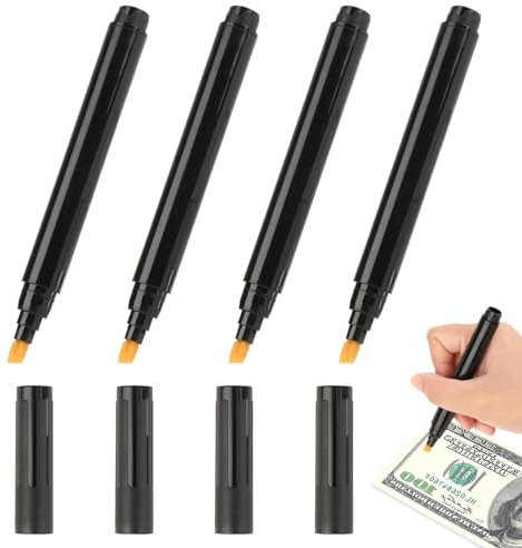 LANAFAY 4 Stück Geldscheinprüfer Stift, Falschgeld Stift, Geldprüfstift, Stift Geldscheinprüfer für Euro, US-Dollar, Pfund, Yen usw, Schwarz
