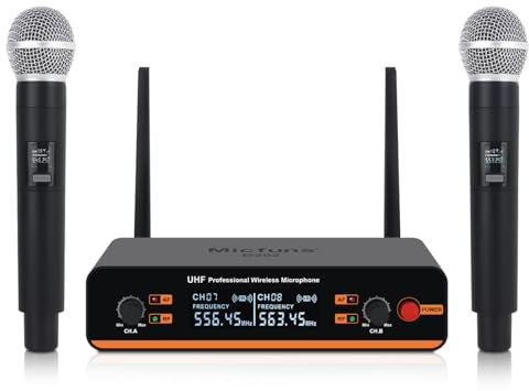 micfuns D20 Professional Mikrofon-Sets Wireless 2 Handheld UHF 230-250 MHz Mikrofonsystem 100 m Entfernung für Karaoke, Party, Sprache (D20-2)