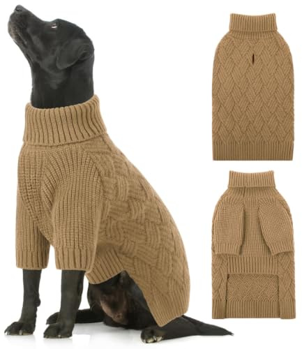 AOFITEE XXL Dog Jumper, Christmas Dog Jumper for Large Dogs Girl Boy, Brown | Warm Turtleneck Dogs Jumper with Sleeves, Fall Winter Large Dog Jumpers Knitted Sweater for Golden Retriever, Greyhound