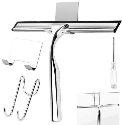 TNOMSNO Tergivetro per Doccia, Acciaio Inossidabile, Senza Bisogno Di Forare e con Gancio Tira Acqua da Doccia, Tiraacqua Vetri Doccia, Tergivetro per Pulire Cucina, Bagno e Finestre